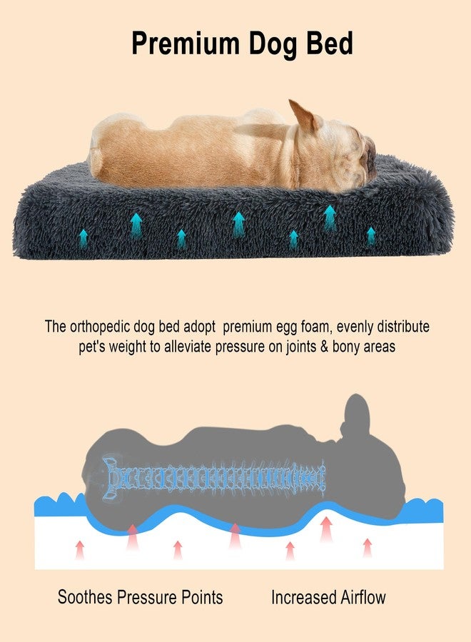 KimPets Fluffy Orthopedic Dog Beds for Puppy/Cats with Washable Removable Cover Dog Crate Bed Egg Crate Foam Support Plush Pet Pad Mat with Anti-Slip Bottom (24 * 16,Dark Grey) - Image 4